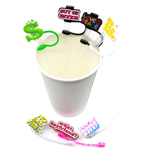Straw Mouthpiece Silicone Dust Plug Decorative Buckle Clip Personalized Letter Label for Tumblers